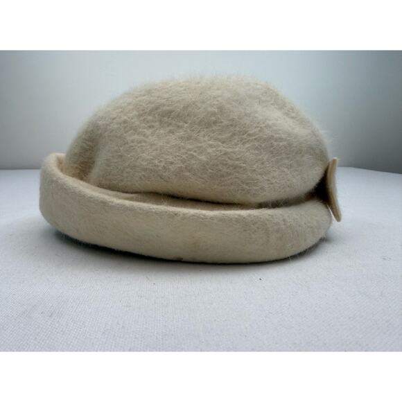 Vintage Ivory Felt Pillbox Hat with Rhinestone Bow Fields of Tulsa Est. Size 7 main image 8